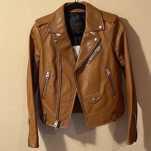 NWT Coach Women's Leather Icon Moto Jacket in Saddle